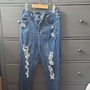 American Eagle Outfitters Women's Ripped Dark Blue Skinny Jeans